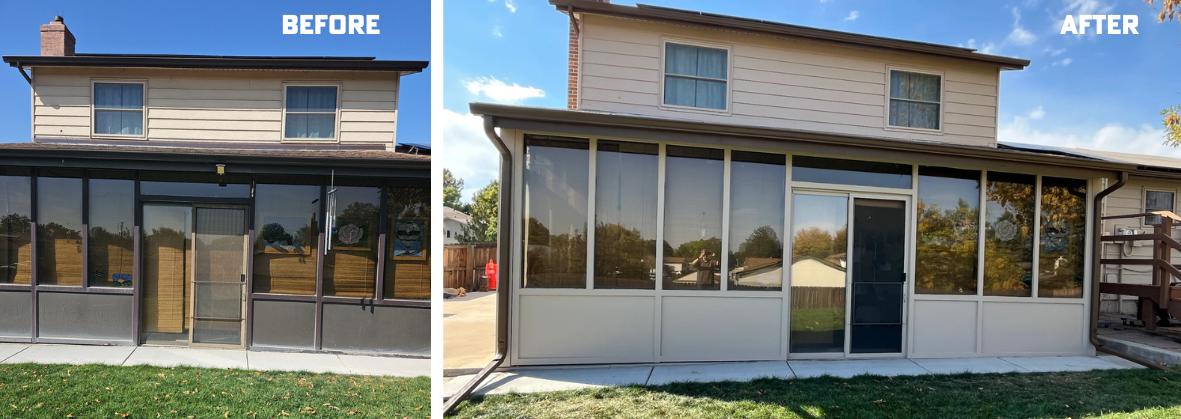 Thornton, Co Home Gets A 25-Year Upgrade With Rhino Shield Back of thornton, co home before and after rhino shield.